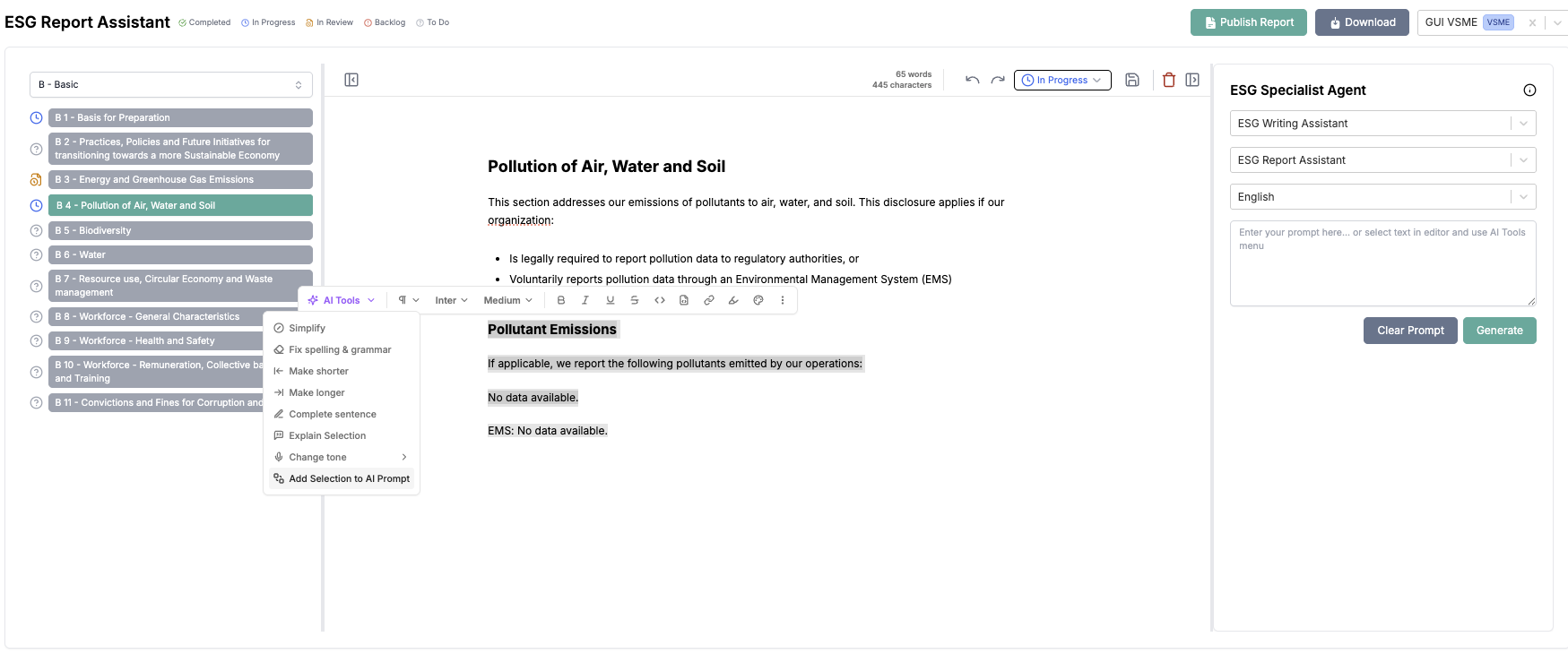 AI Tools Menu