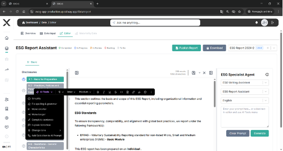 Ferramentas de IA no editor
