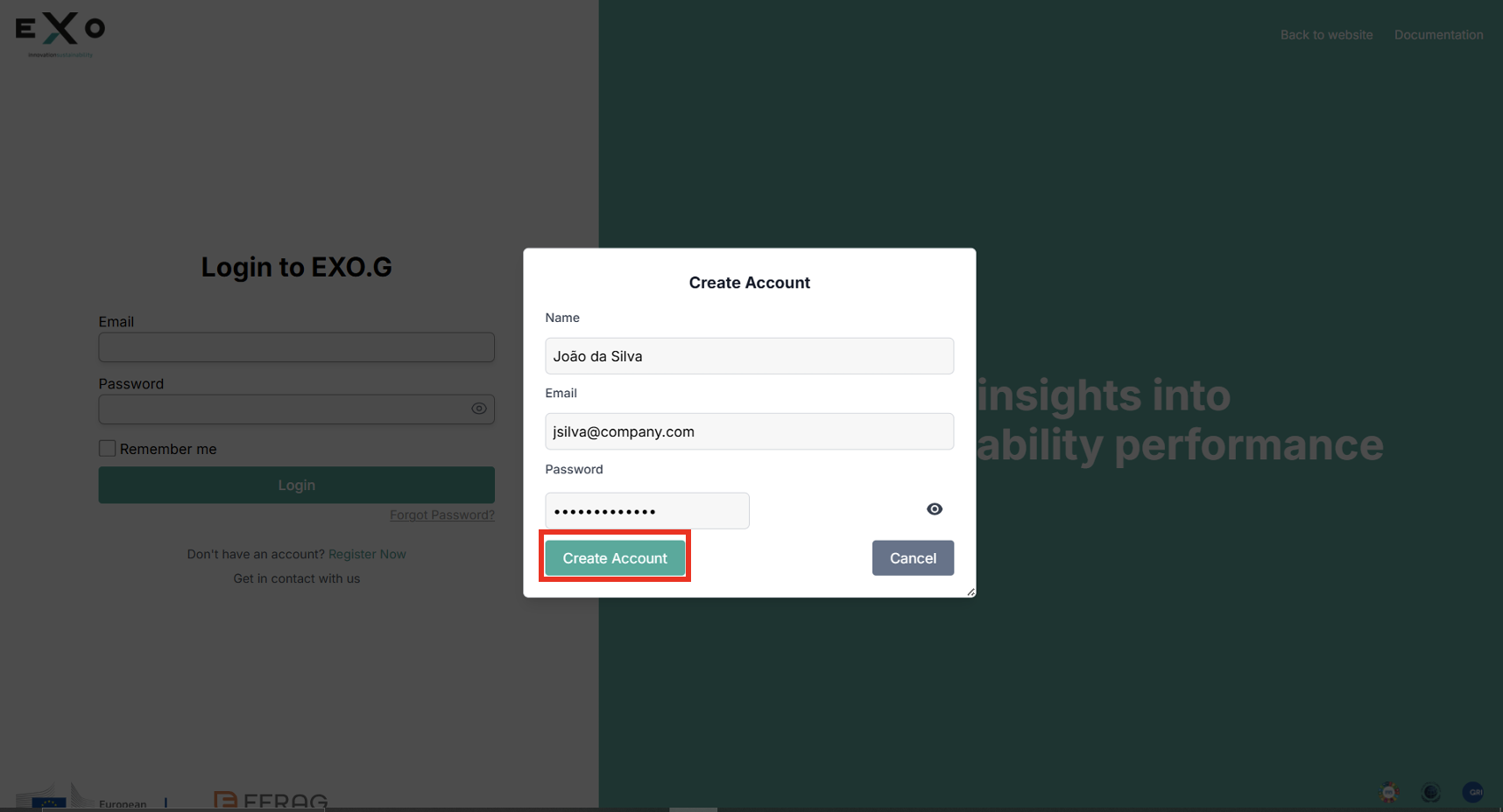 Create Account Button