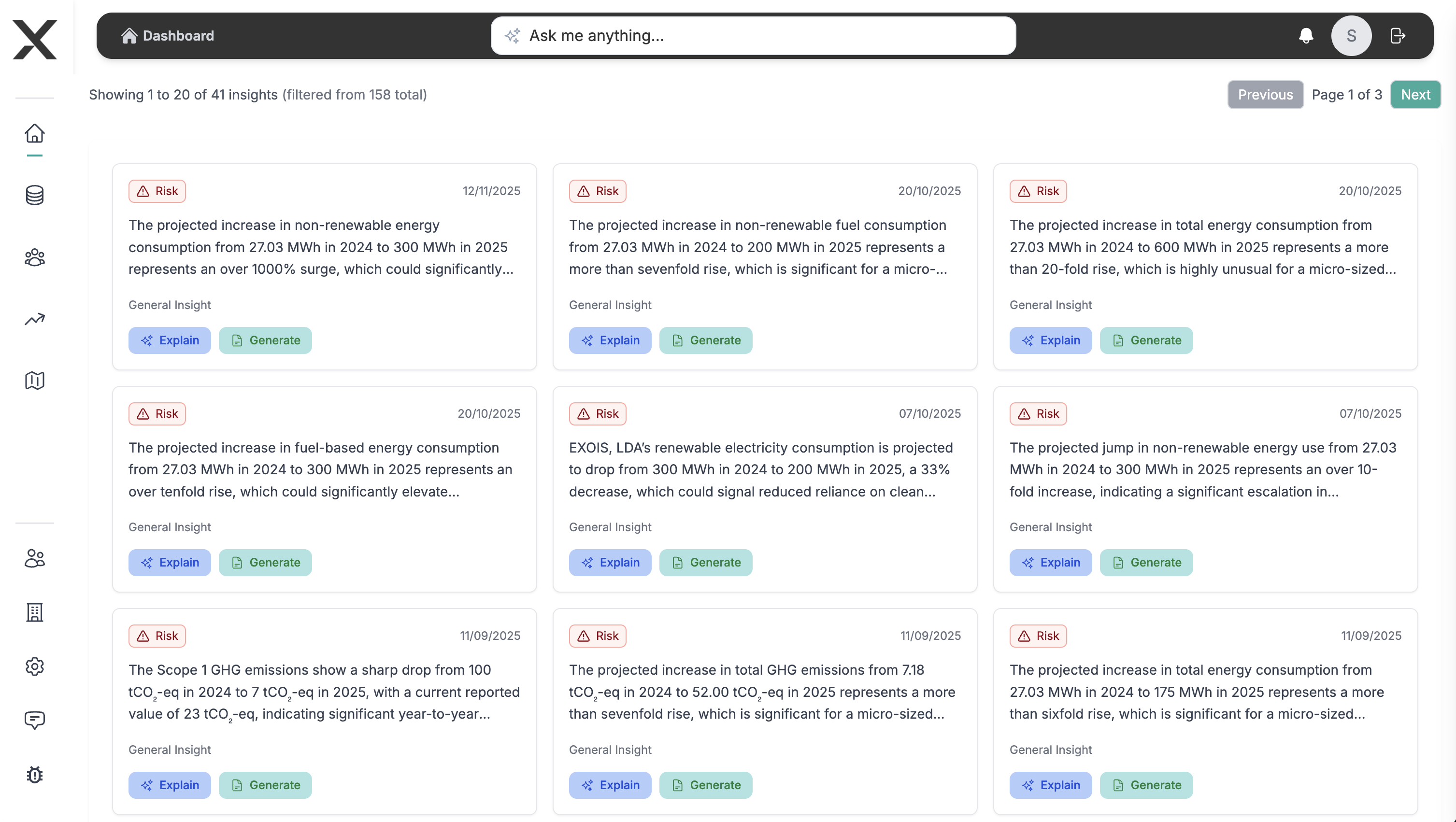 Filtrar cartões de insight