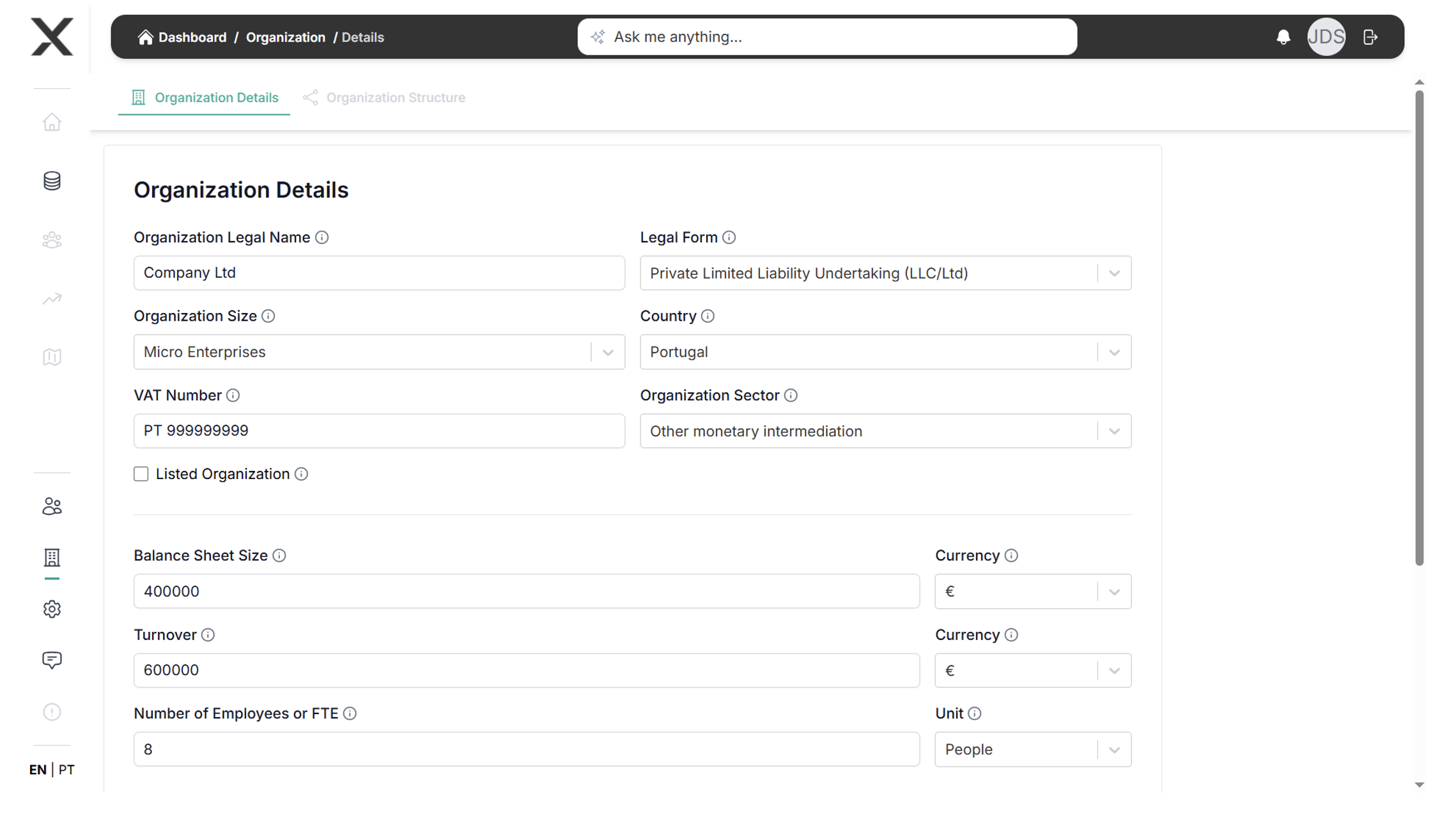 Organization Details Form